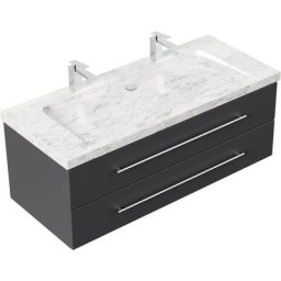 Meuble sdb Damo en anthracite avec une vasque en marbre Carrara White 130cm
