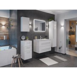 Ensemble de sdb Firenze 80 (5 Pièces/B) en blanc brillant avec miroir led - blanc brilliant