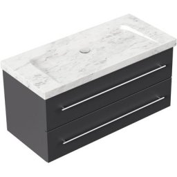 Meuble sdb Damo en avec vasque en marbre Carrara White 100cm sans pré-perçage