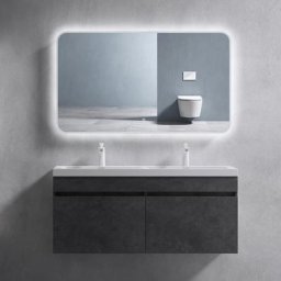 Meuble de Salle de Bain Gris Ensemble de 3 Pièces Meuble avec Lavabo 120cm et led Miroir Design