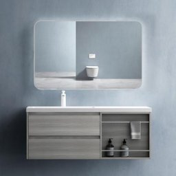 Meuble de Salle de Bain Chêne Foncé Ensemble de 2 Pièces Meuble avec Lavabo 120cm Design Open avec