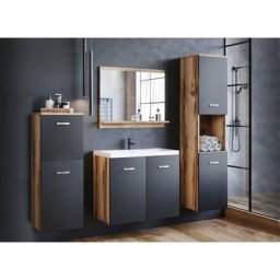 Deco In Paris - Ensemble meubles salle de bain design suspendu - Bois vieilli noir alby - bois noir