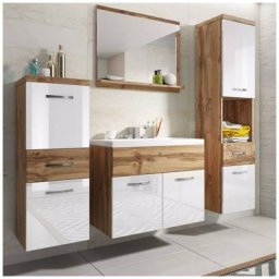 Deco In Paris - Ensemble meubles salle de bain suspendu - Bois effet vieilli et blanc shelby