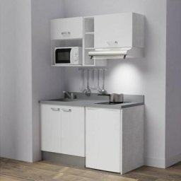 Kitchenette K13L - 140 cm - emplacements frigo, hotte et micro-ondesBlancCromoévier à gauche