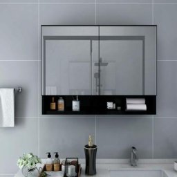Armoire ¨¤ miroir de salle de bain led Noir 80x15x60 cm mdf - Noir - Inlife