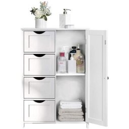 Meuble de rangement salle de bains chambre commode Blanc 4 Tiroirs 1 Porte en mdf Blanc