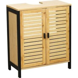 Meuble sous lavabo 2 portes Cebu - Bambou - Bambou et noir