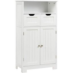 Meuble de Rangement de Salle de Bain Commode Blanche de Toilette/Chambre avec 2 Tiroirs et 2