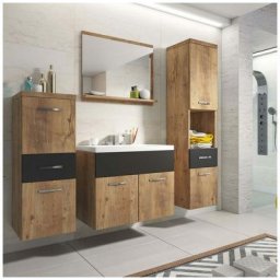 Ensemble meubles salle de bain suspendu - Bois effet chêne et noir SHELBY - bois noir