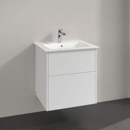 Finero Meuble sous plan avec lavabo, 2 tiroirs sur rails, 553 x 590 x 477 mm, Glossy White