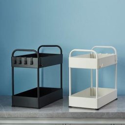 Tagère de rangement à 2 niveaux sous évier avec 3 porte-gobelets support de rangement et 2 poignées