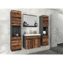 Deco In Paris - Ensemble meubles salle de bain design suspendu xl - Gris foncé et chêne vieilli