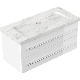 Meuble sdb Damo avec vasque en marbre Carrara White 100cm sans pré-perçage