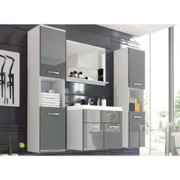Ensemble meubles salle de bain design suspendu XL - Blanc et gris HARMONY - blanc gris