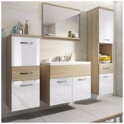 Deco In Paris - Ensemble meubles salle de bain suspendu - Bois et blanc shelby - blanc bois