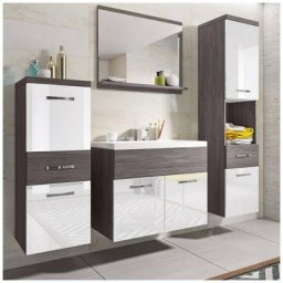 Ensemble meubles salle de bain suspendu - Gris foncé et blanc SHELBY - gris blanc