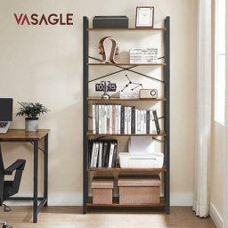 Tagère à 6 Niveaux, Bibliothèque avec Cadre en Acier, pour Salon, Bureau, Entrée, Style Industriel,