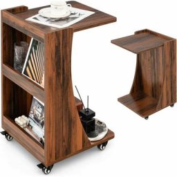 Table d'Appoint à roulettes/Bout de Canapé à 2 Niveaux et 2 Compartiments/Table de Lit à roulettes
