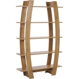 Bibliothèque Design Étagère 5 Niveaux Bois Clair avec Cadre Incurvé Idéale pour Chambre ou Salon