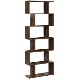 Bibliothèque Étagère Design Effet Bois Foncé avec 6 Compartiments Ouverts Meuble de Rangement pour