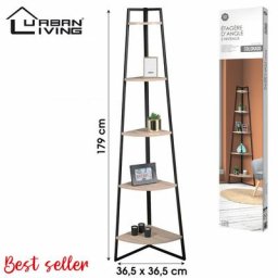 Etagère d'angle 5 niveaux colorado - Noir mat et chêne clair - Bois et métal - 180 x 36 x P36 cm