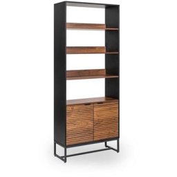 Deco In Paris - Bibliothèque 3 étagères et 2 tiroirs en bois noyer et métal noir tissia - bois foncé
