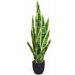 Plante Artificielle Déco. Interieur Sansevieria Trifasciata avec Pot et 20 Feuilles Arbre/ Fleur