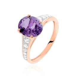 Bague Marie-camille Or Rose Amethyste Et Oxyde De Zirconium