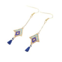 Go2BoHo-Boucles d'oreilles goutte d'œil maléfique avec pompon pour femme bijoux à la mode longue