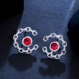 CWWZircons – boucle d'oreille en Zircon cubique pour femmes Rose rouge cristal rond lien cubain