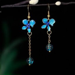 Everisonne-Boucles d'oreilles pendantes asymétriques pour femmes pendentif fleur bleue boucles