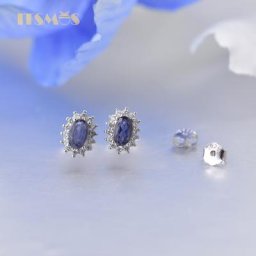 ITSMOS-Boucles d'Oreilles promenales en Argent Iolite Naturelle pour Femme Bijoux Précieux 4x6mm