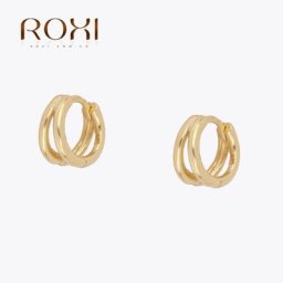 ROGHTS-Petites boucles d'oreilles créoles doubles rondes brillantes pour femmes bijoux en argent