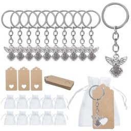 Porte-clés avec pendentif ange 30 pièces/ensemble cadeau de baptême sac de fil avec pendentif