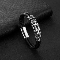 Bracelet en cuir tressé à la main pour hommes boucle magnétique quotidien décontracté bijoux de