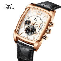 ONOLA-Montres de sport étanches en cuir véritable pour hommes horloge de date d'affaires montres