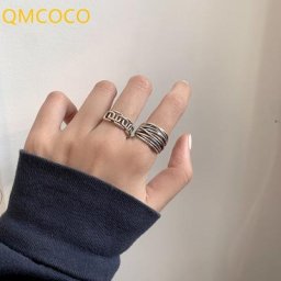 QMCOCO-Bague vintage en argent pour femme anneaux évidés bijoux de fête faits à la main beaux