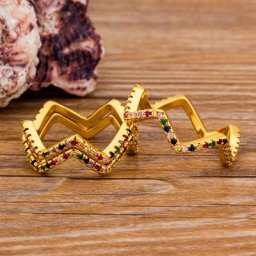 AIBEF – bagues tendance pour femmes cristal coloré ondulé en cuivre CZ arc-en-ciel mode cubique