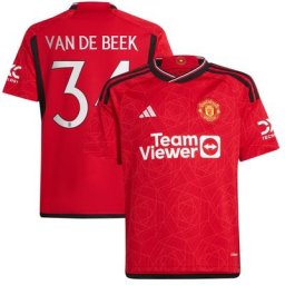 Manchester United Cup adidas Home Shirt 2023-24 - Kids with Van De Beek 34 printing
