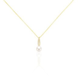 Collier Tesnimae Or Jaune Oxyde De Zirconium Et Perle De Culture