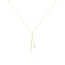Collier Carrine 2 Fils Or Jaune Perle De Culture