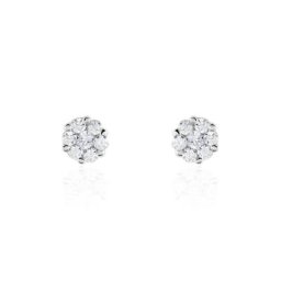 Boucles D'oreilles Puces Eleanor Fleur Or Blanc Oxyde De Zirconium