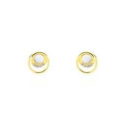 Boucles D'oreilles Puces Kamilka Or Jaune Nacre Et Oxydes