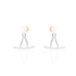 Bijoux D'oreilles Sylviane Argent Blanc Perle De Culture Et Oxyde