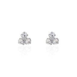 Boucles D'oreilles Puces Eleanor Fleur Or Blanc Oxyde De Zirconium