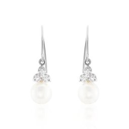 Boucles D'oreilles Pendantes Taissia Or Blanc Perle Culture Et Oxyde