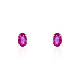 Boucles D'oreilles Puces Ovale Or Jaune Rubis