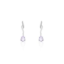 Boucles D'oreilles Pendantes Assaf Or Blanc Amethyste Et Oxyde