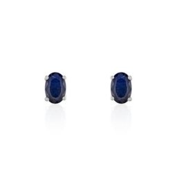 Boucles D'oreilles Puces Ovale Or Blanc Saphir