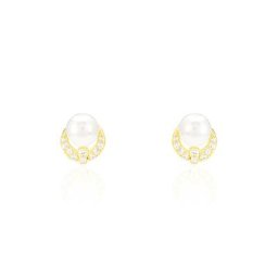 Boucles D'oreilles Puces Aloys Or Jaune Perle De Culture